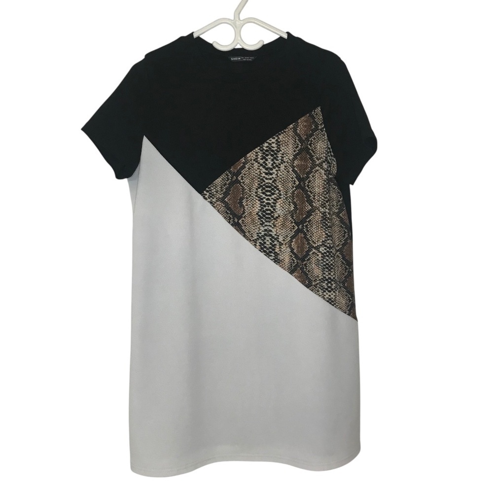 SHEIN Colorblock Snake Print Short Sleeve Shirt Dress